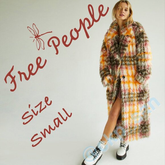 NWT Free People Cardi Plaid Faux Fur Coat Sz S - Picture 1 of 15
